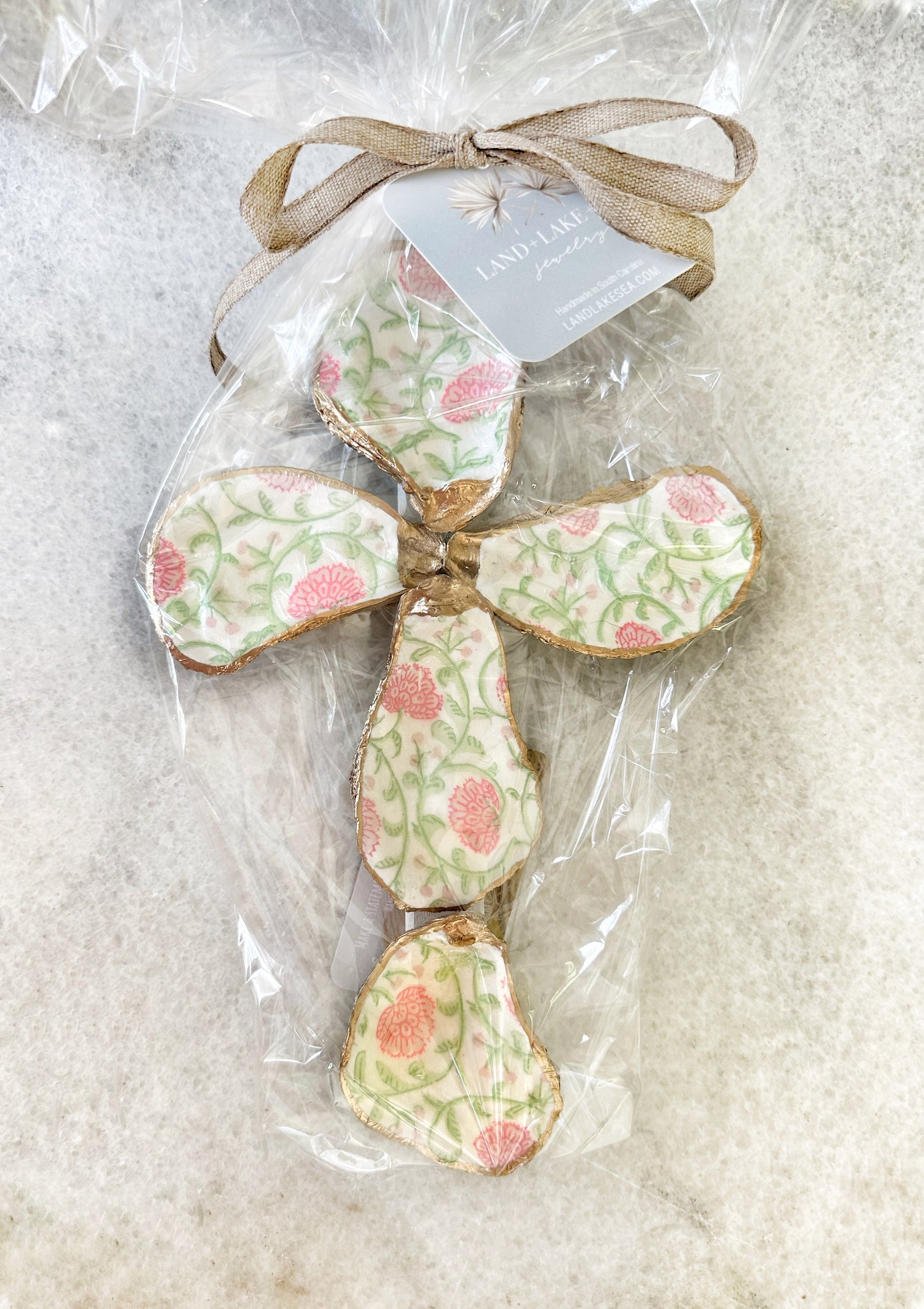 Oyster Shell Cross - Pink & Green Floral