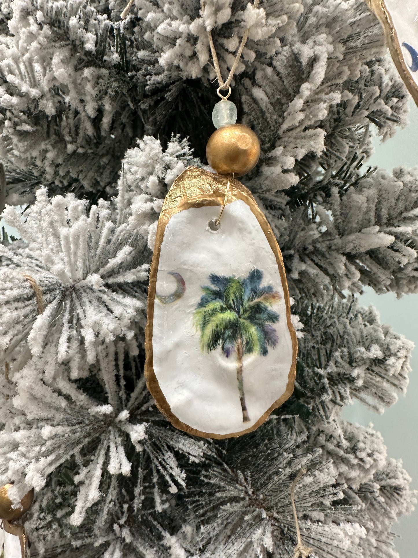 Palmetto Tree & Crescent Moon Oyster Shell Ornament