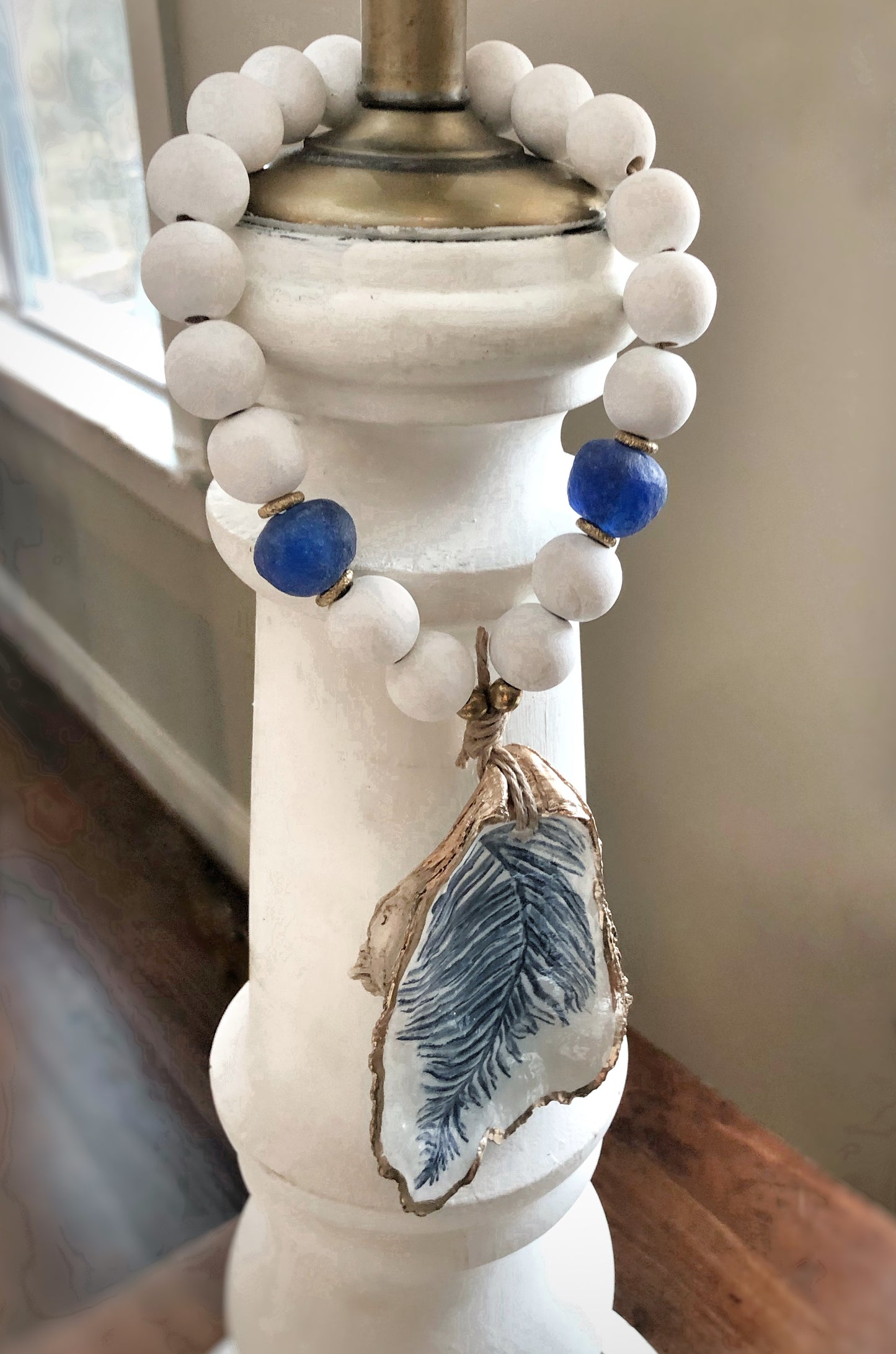 Blue and White Palm Frond Lamp Charm