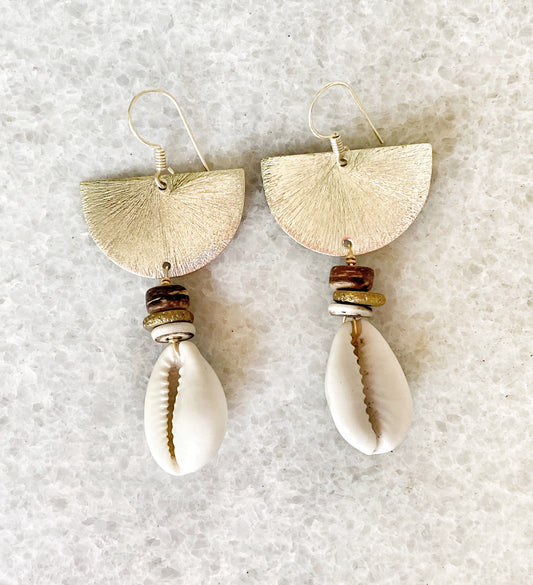 Cowrie Shell, Coconut & Bone Earrings