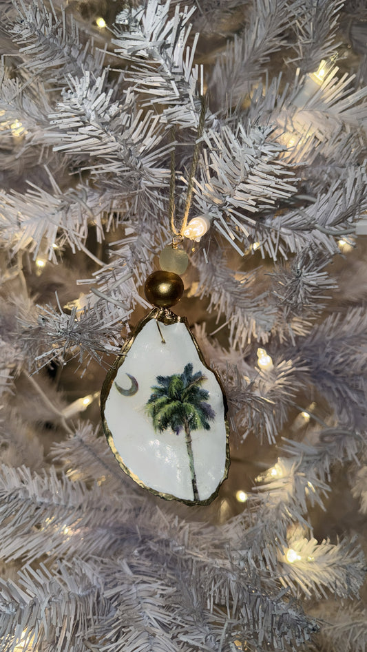 Palmetto Tree & Crescent Moon Oyster Shell Ornament