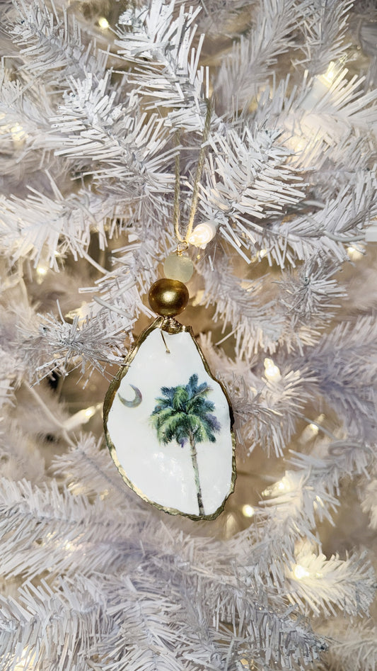 Palmetto Tree & Crescent Moon Oyster Shell Ornament