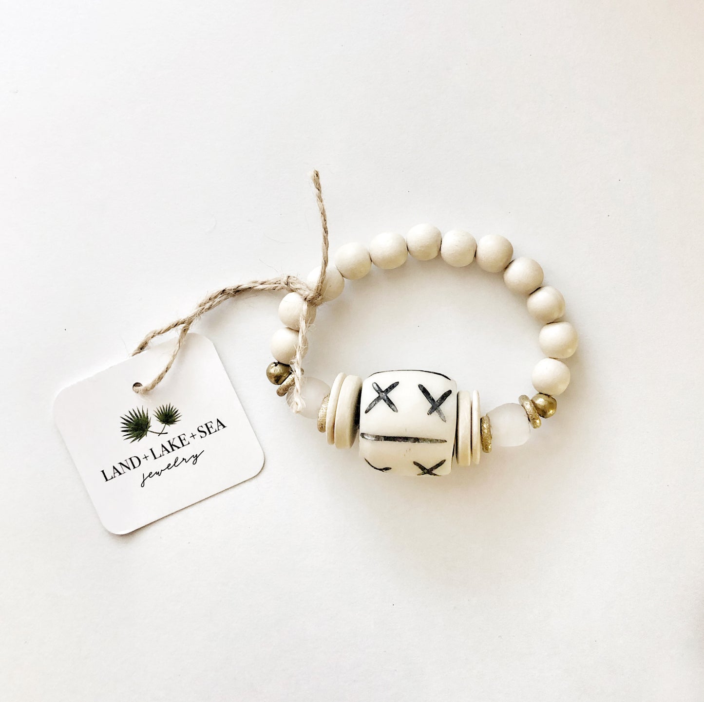 Carved Bone Bead Bracelet with Recycled Glass and Coconut