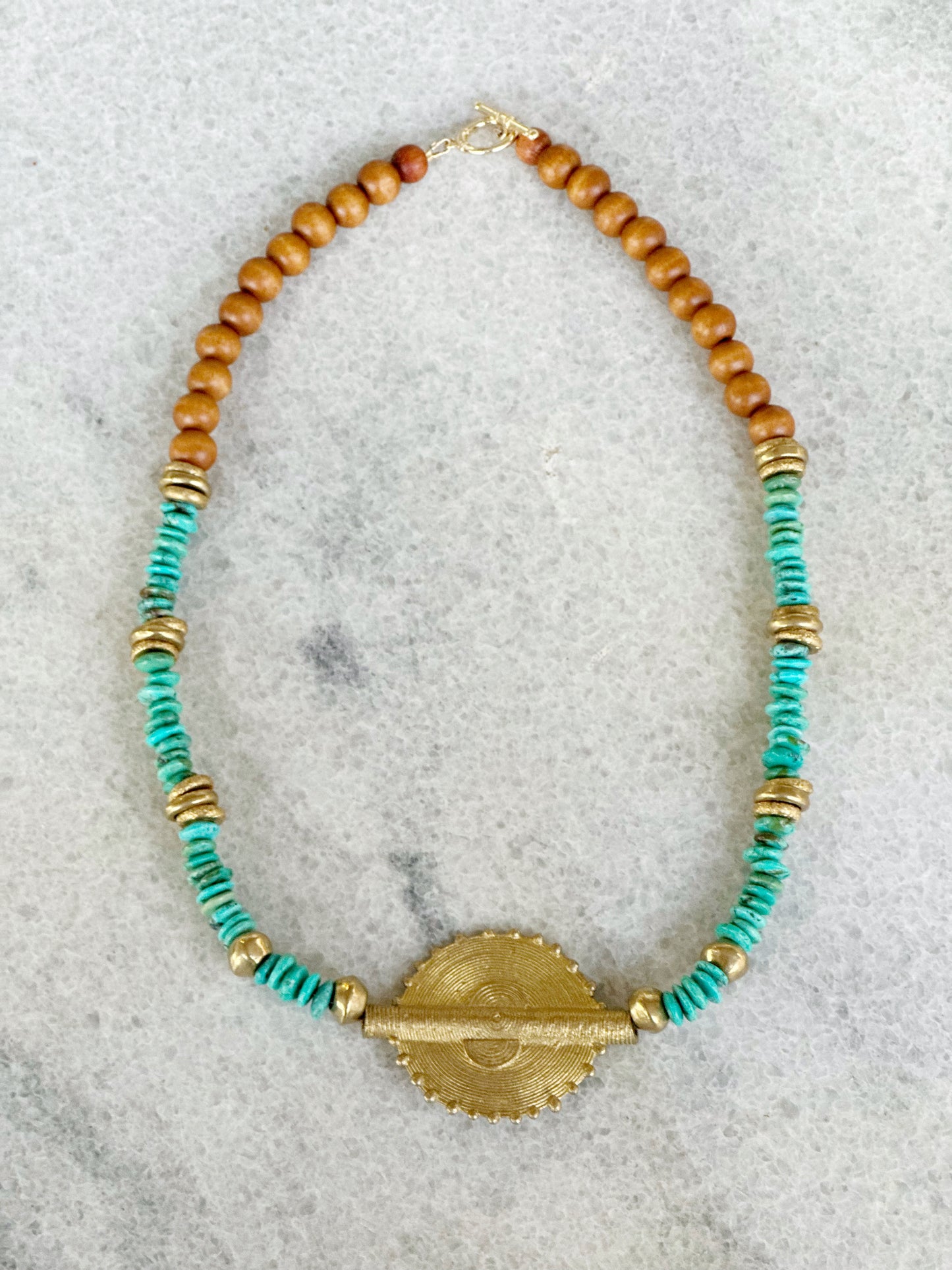 Brass Sun Baule Necklace with Turquoise