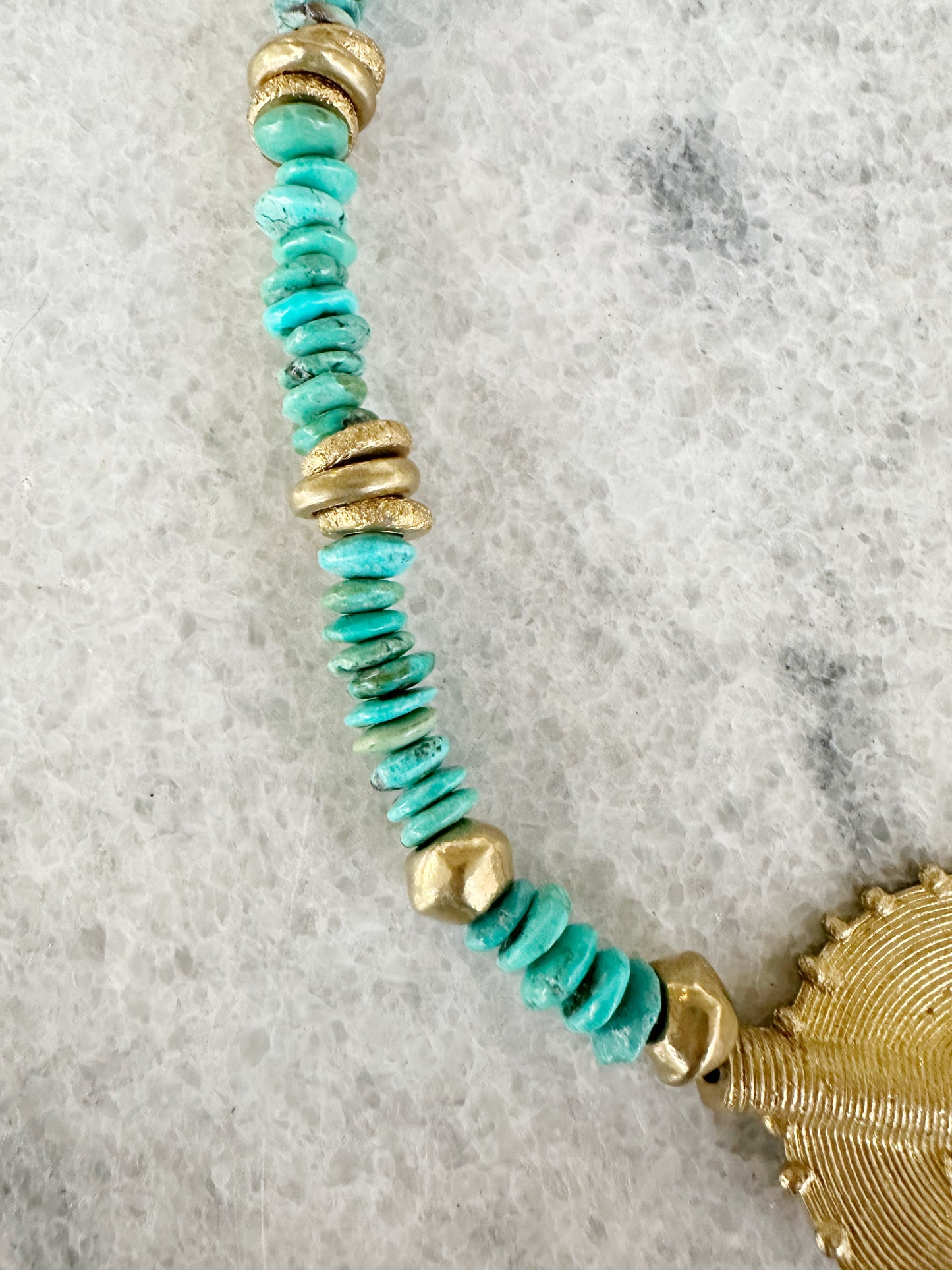 Brass Sun Baule Necklace with Turquoise