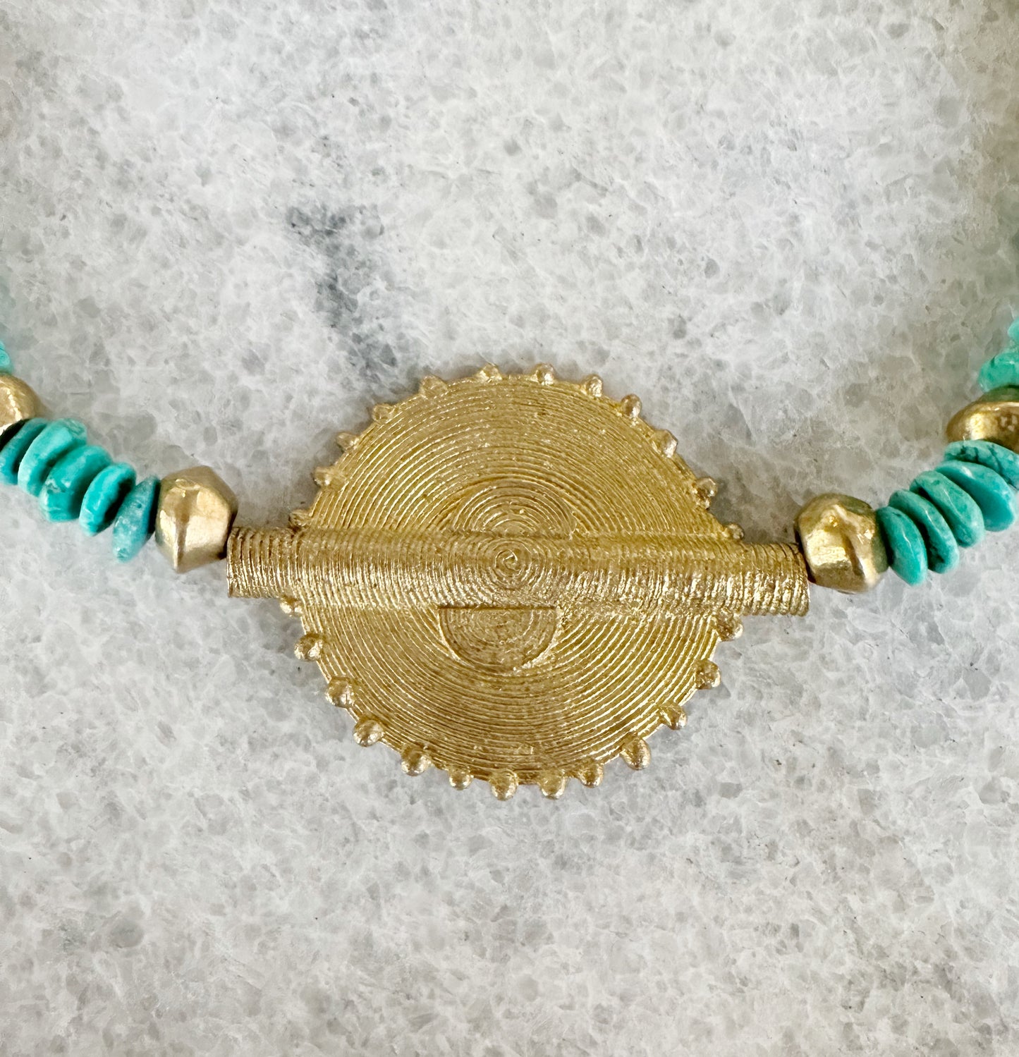 Brass Sun Baule Necklace with Turquoise