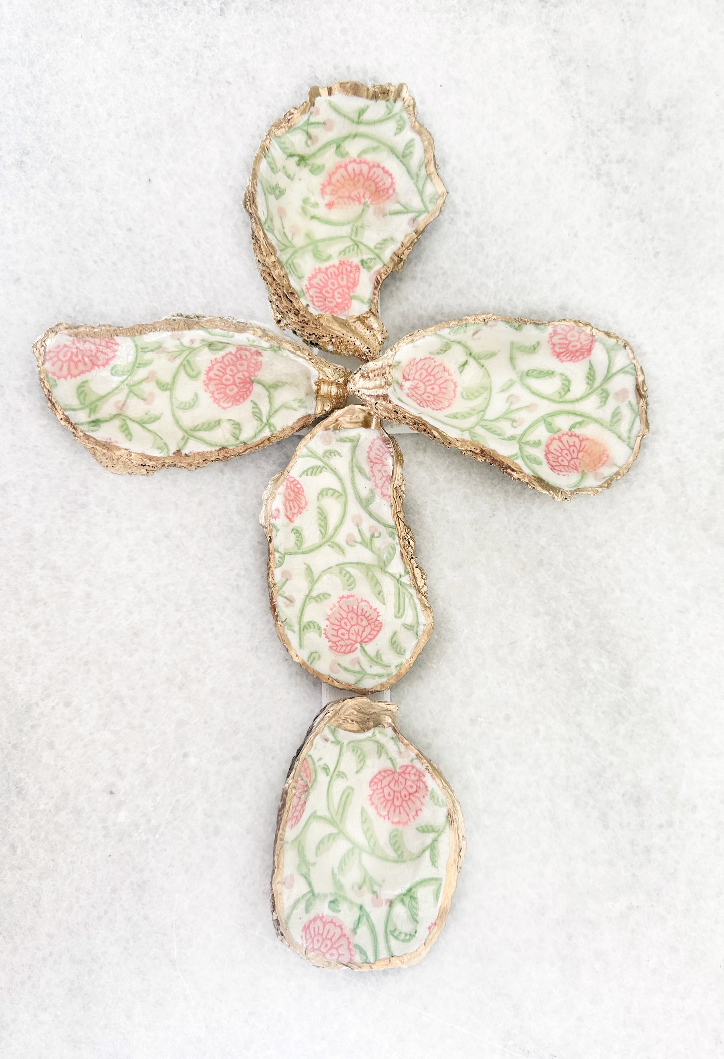 Oyster Shell Cross - Pink & Green Floral