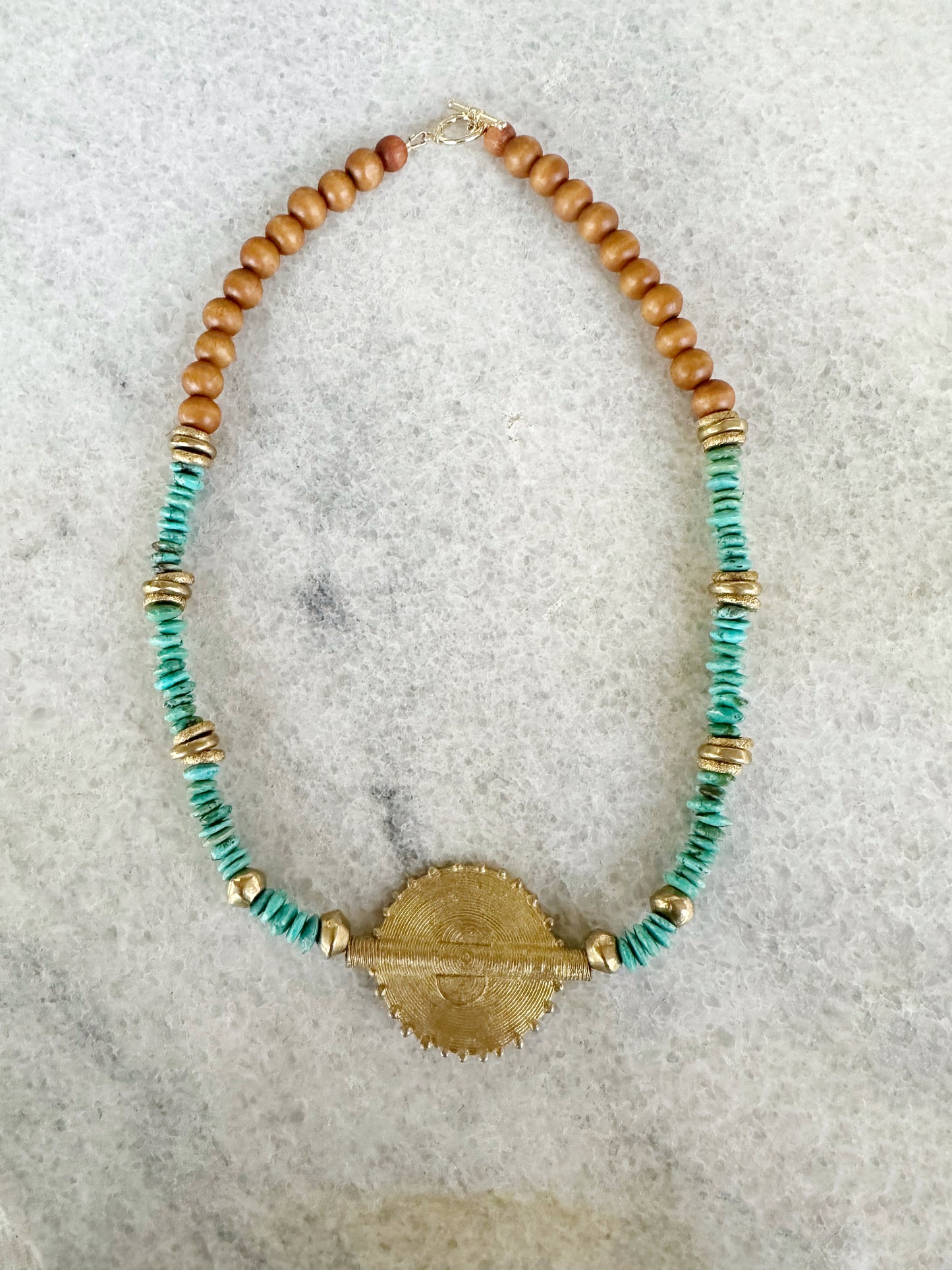 Brass Sun Baule Necklace with Turquoise