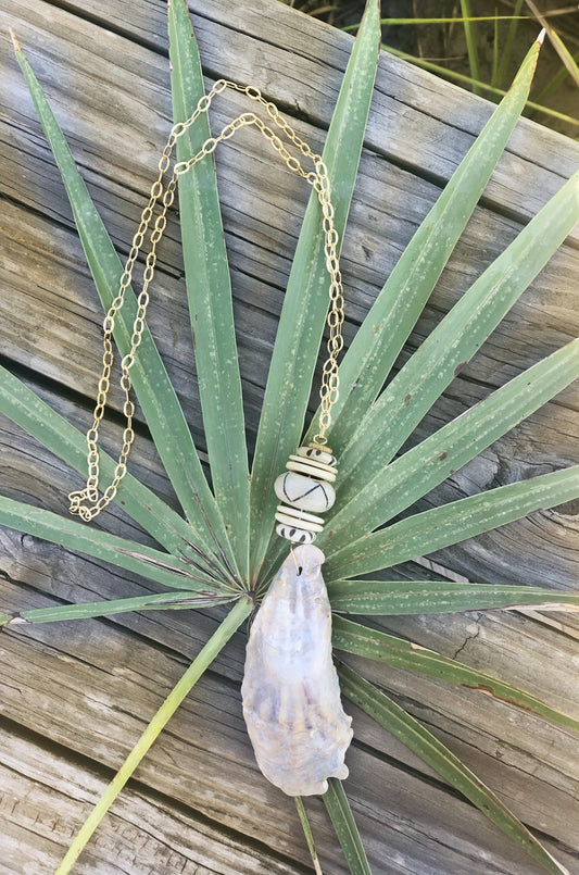 Carolina Oyster Necklace with Bone and Coconut