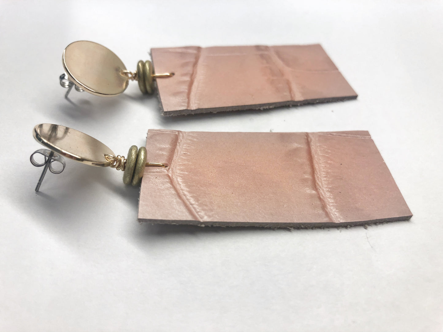 Pink Genuine Leather Alligator-Embossed Earrings