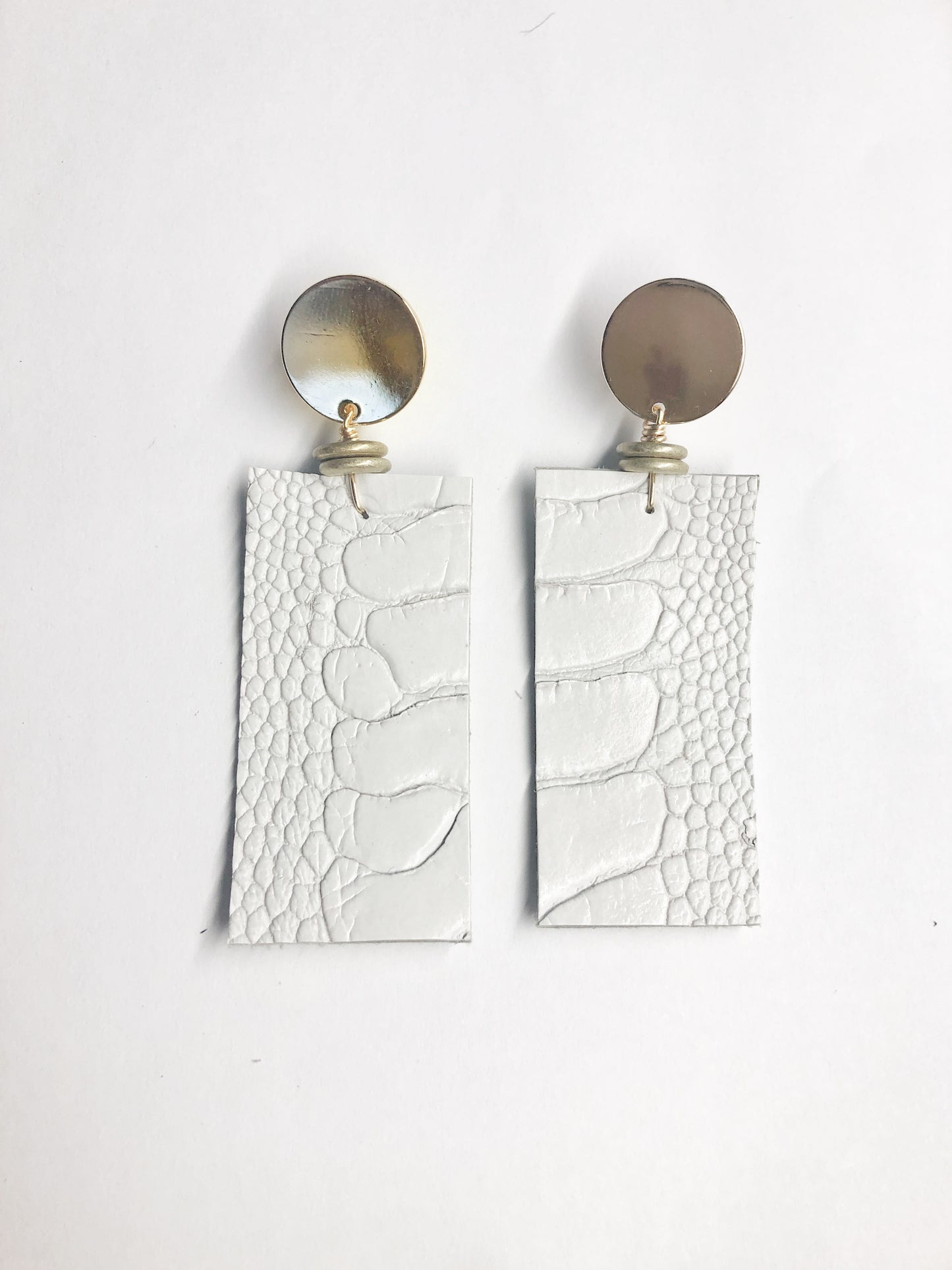 White Genuine Leather Ostrich Earrings