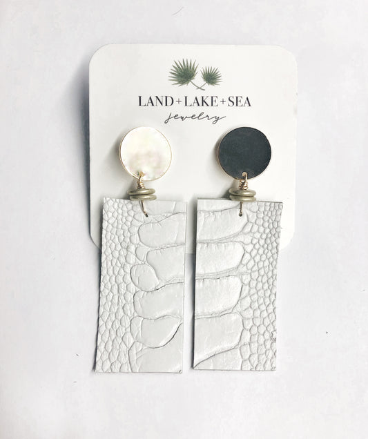 White Genuine Leather Ostrich Earrings