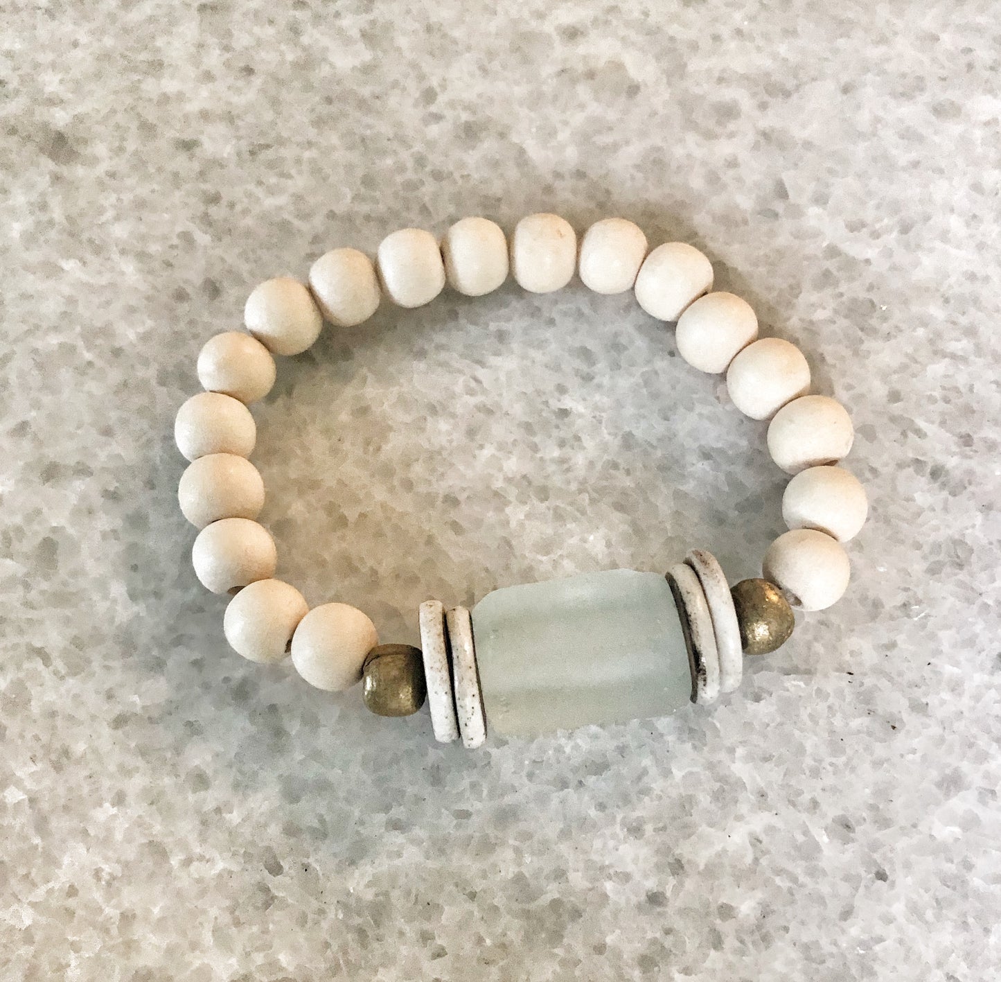 Rustic White African Recycled Glass and Bone Stack Bracelets -