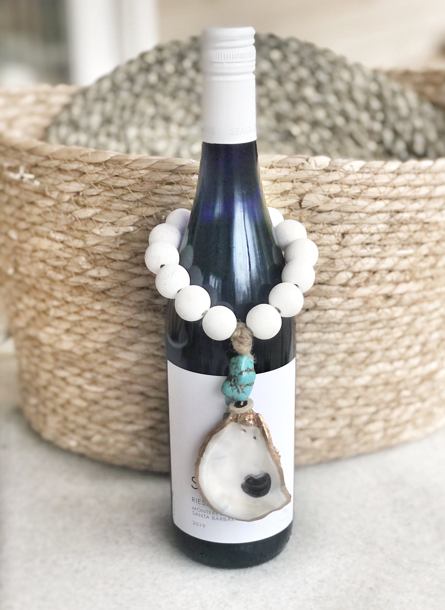 White Oyster Shell and Turquoise Wine Charm