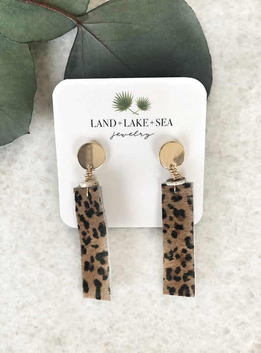Leopard Hair-On Hide Bar Earrings