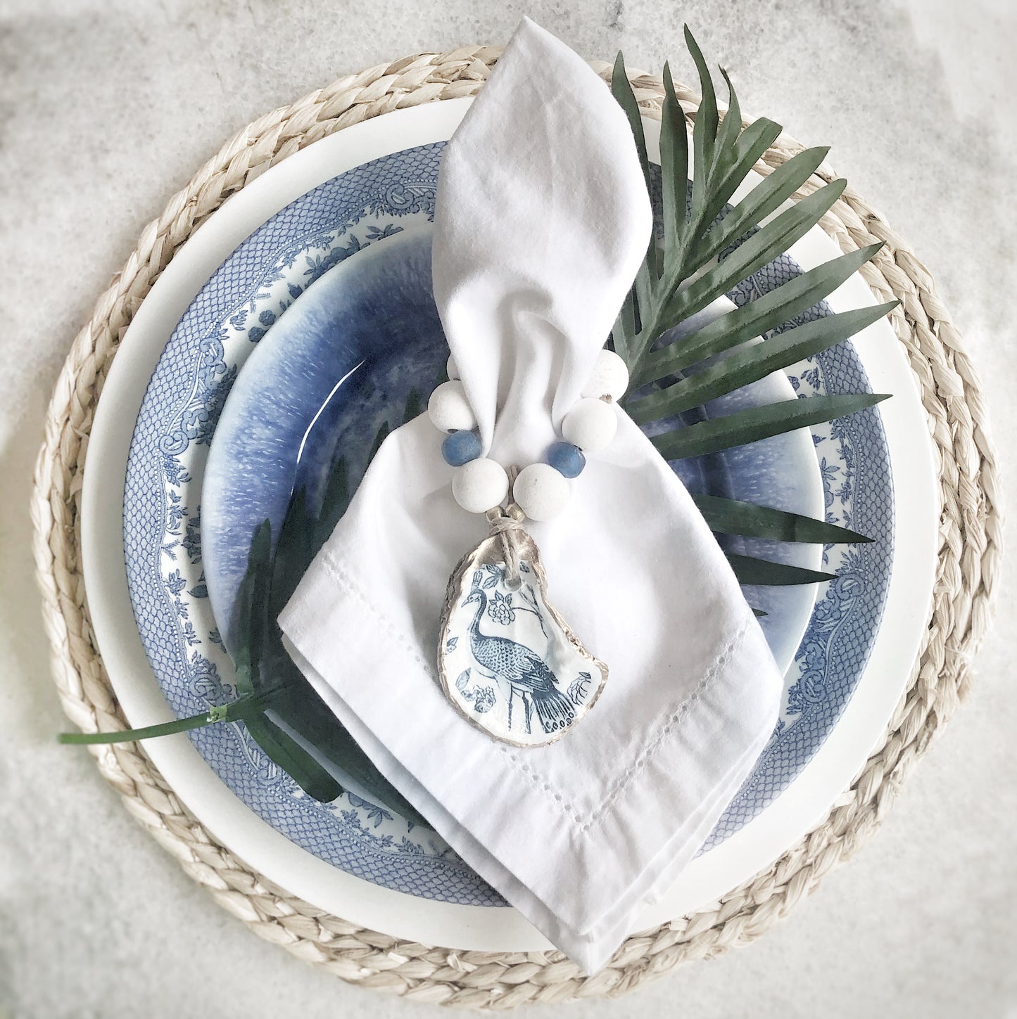 Blue and White Bird Napkin Rings