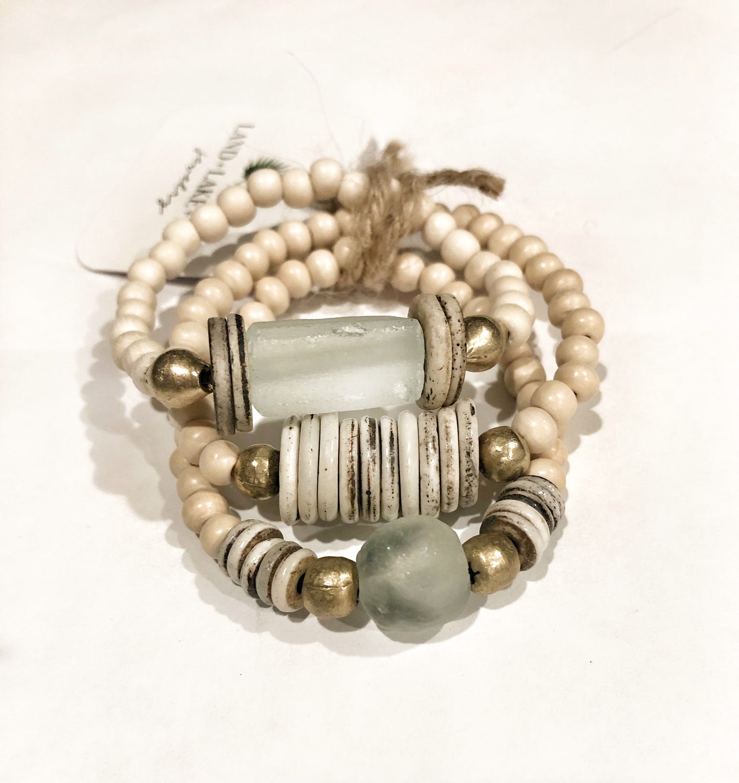 Stack Bracelet with Recycled Glass and Bone Beads