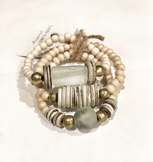 Stack Bracelet with Recycled Glass and Bone Beads