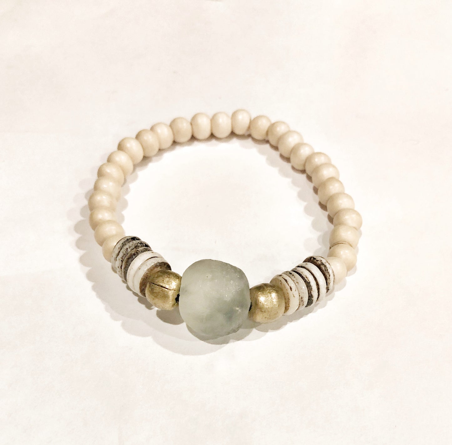 Stack Bracelet with Recycled Glass and Bone Beads