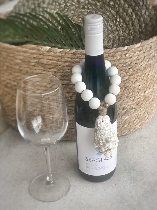 Wine Bottle Charm with Whitewashed Wood Beads