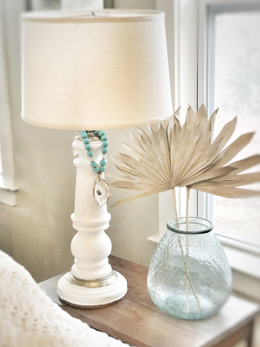 Oyster Lamp Charm with Greenish Blue Wood Beads and African Recycled Glass